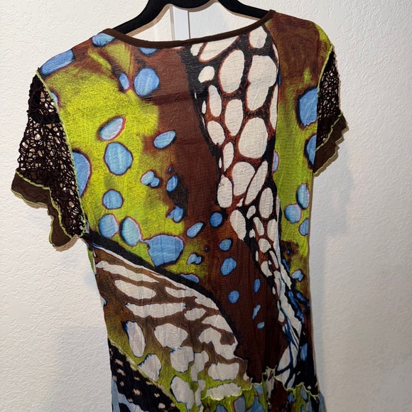 Fleur de Lis Babydoll Dress Y2K Vintage Butterfly Print Mesh Sleeve Trim Medium - Picture 8 of 11